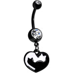 Clear Gem Black And White Cat Lover Silhouette Dangle Belly Ring