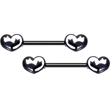 14G 9/16 Black White Silhouette Cat Lover Barbell Nipple Ring Set