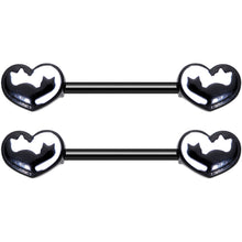 14G 9/16 Black White Silhouette Cat Lover Barbell Nipple Ring Set