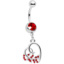 Red Gem Scrolling Embellished Heart Dangle Belly Ring