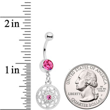 Pink Gem Ring Around a Snowflake Dangle Belly Ring