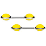 14G 9/16 Yellow Glow in the Dark Saturn Barbell Nipple Ring Set