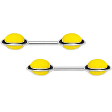 14G 9/16 Yellow Glow in the Dark Saturn Barbell Nipple Ring Set