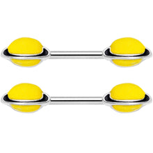 14G 9/16 Yellow Glow in the Dark Saturn Barbell Nipple Ring Set