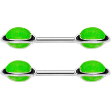 14G 9/16 Green Glow in the Dark Saturn Barbell Nipple Ring Set