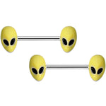 14G 9/16 Yellow Glow in the Dark Aliens Barbell Nipple Ring Set