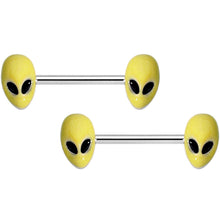 14G 9/16 Yellow Glow in the Dark Aliens Barbell Nipple Ring Set