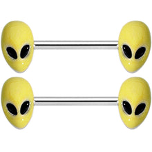 14G 9/16 Yellow Glow in the Dark Aliens Barbell Nipple Ring Set