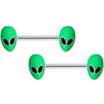14G 9/16 Green Glow in the Dark Aliens Barbell Nipple Ring Set