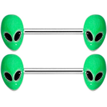 14G 9/16 Green Glow in the Dark Aliens Barbell Nipple Ring Set