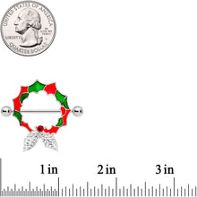 14G 25mm Red Gem Happy Holiday Wreath Nipple Shield Set