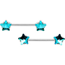 14G 9/16 1/2 Blue Star Gem BCR Barbell Nipple Ring Set