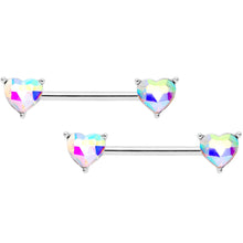 9/16 1/2 Aurora Heart Gem BCR Barbell Nipple Ring Set