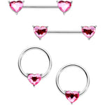 9/16 1/2 Pink Heart Gem BCR Barbell Nipple Ring Set