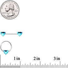 9/16 1/2 Aqua Heart Gem BCR Barbell Nipple Ring Set