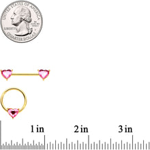 14G Pink Heart Gem Gold Tone BCR Nipple Ring Set