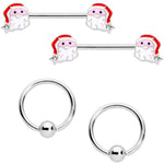 14G 9/16 Santa Captive Barbell Nipple Ring Set of 4