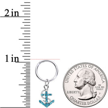 16G 3/8 Aqua CZ Gem Nautical Anchor Hinged Dangle Segment Ring