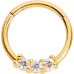 16G 3/8 Clear CZ Gem Gold Tone Trio Hinged Segment Ring