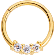 16G 3/8 Clear CZ Gem Gold Tone Trio Hinged Segment Ring
