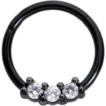 16G 3/8 Clear CZ Gem Black Trio Hinged Segment Ring