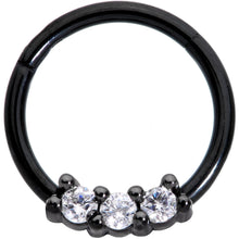 16G 3/8 Clear CZ Gem Black Trio Hinged Segment Ring