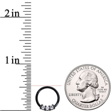 16G 3/8 Clear CZ Gem Black Trio Hinged Segment Ring