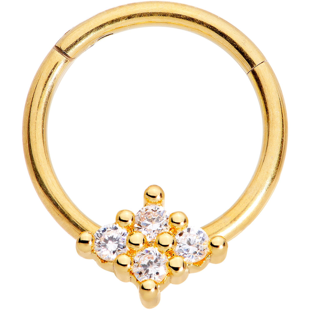 16G 3/8 Clear CZ Gem Gold Tone Quad Rhombus Hinged Segment Ring