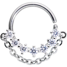 16G 3/8 Clear CZ Gem Chain Dangle Seamless Circular Ring