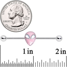 14G White Faux Opal Pink Alien Invader Industrial Barbell 38mm