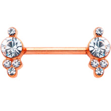 14G 9/16 Clear Gem Rose Gold Tone Circle Barbell Nipple Ring Set