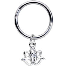 16G 3/8 Clear CZ Gem Lotus Flower Dangle Hinged Segment Ring