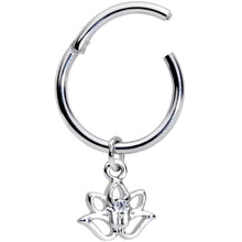 16G 3/8 Clear CZ Gem Lotus Flower Dangle Hinged Segment Ring