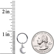 16G 3/8 Clear CZ Gem Crescent Moon Dangle Hinged Segment Ring