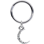 16G 3/8 Clear Gem Sliver of Moon Dangle Hinged Segment Ring