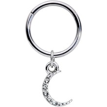 16G 3/8 Clear Gem Sliver of Moon Dangle Hinged Segment Ring