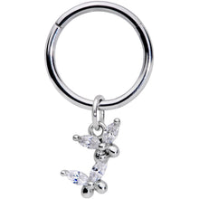 16G 3/8 Clear CZ Gem Fluttering Butterflies Hinged Segment Ring