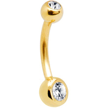 16G Solid 14K Yellow Gold Double Gem Cubic Zirconia Belly Ring