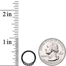 16G 3/8 Clear CZ Gem Black Hinged Segment Ring