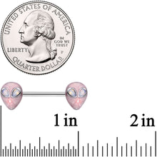 14G 9/16 White Faux Opal Alien Invader Barbell Nipple Ring Set