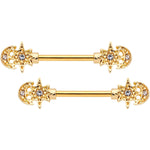 14G 9/16 Clear Gem Gold Tone Holiday Star Barbell Nipple Ring Set
