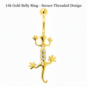16G Solid 14K Yellow Gold Cubic Zirconia Izzy Lizzy Belly Ring