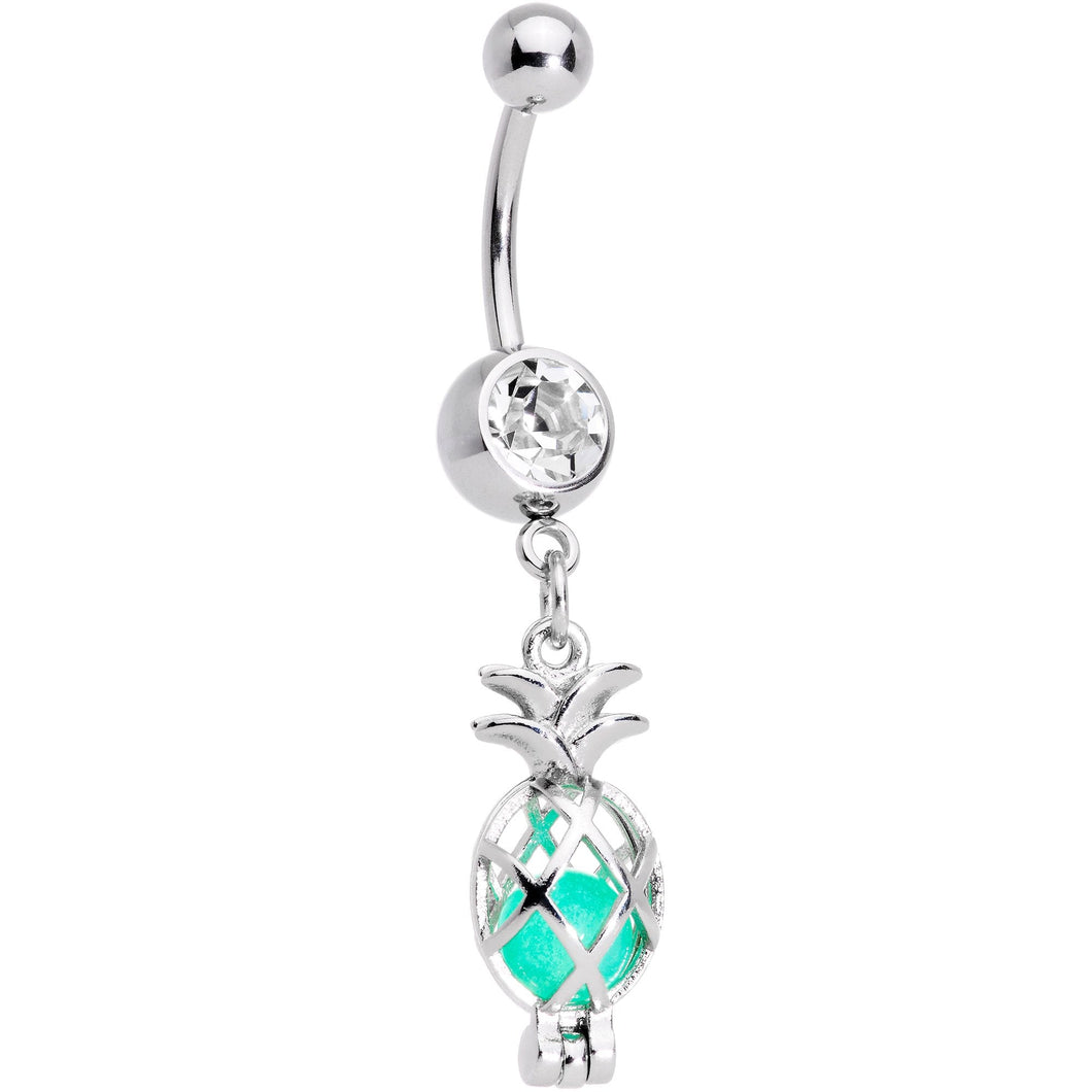 Clear Gem Glow in the Dark Pineapple Dangle Belly Ring