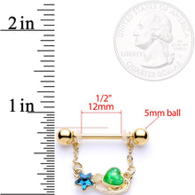 5/8 Blue Green Gem Gold Tone Star Heart Dangle Barbell Nipple Ring Set