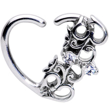16G 3/8 Clear CZ Gem Abstract Hearts Left Heart Closure Ring