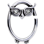 16G 3/8 Clear Cubic Zirconia Wise Old Right Owl Closure Ring