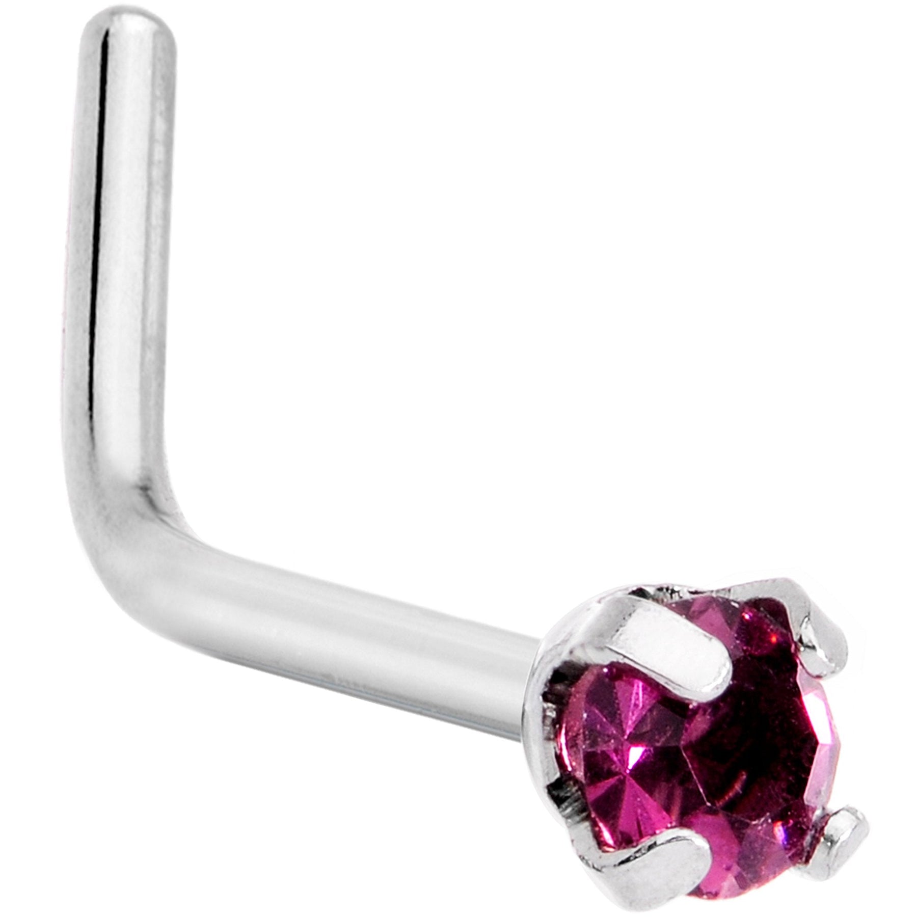 20G 1/4 Purple CZ Gem L Shaped Nose Ring