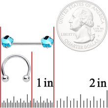 14G 9/16 1/2 Aqua Gem Flower Horseshoe Barbell Nipple Ring Set
