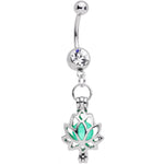 Clear Gem Glow in the Dark Inner Light Lotus Flower Dangle Belly Ring