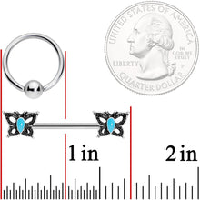 14G Faux Turquoise Butterfly BCR Barbell Nipple Ring Set of 4